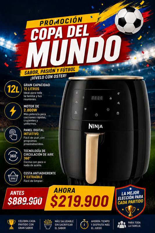 Freidora de Aire Ninja 12L Extra Grande Promoción Copa del Mundo