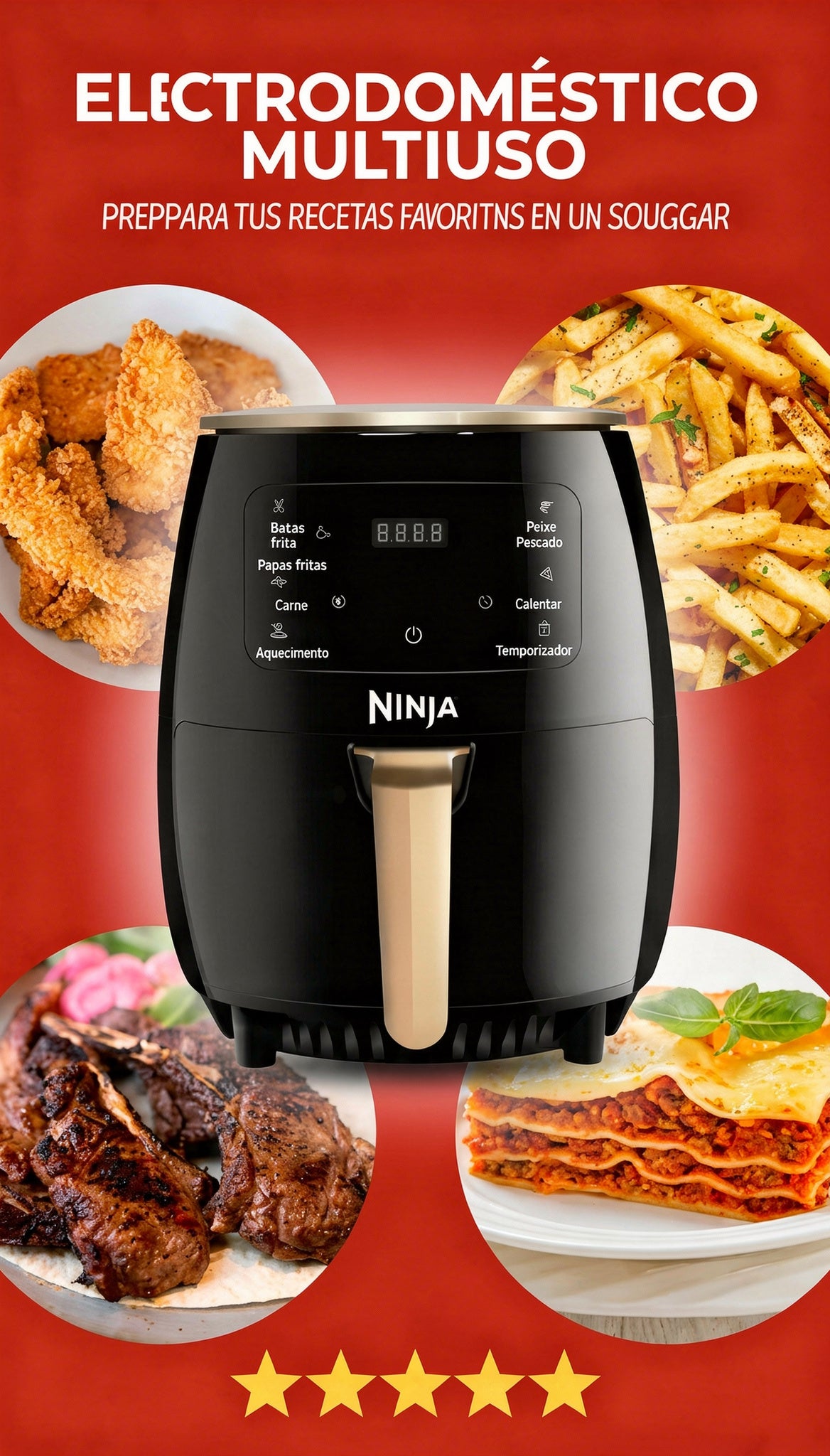 Freidora de Aire Ninja 12L Extra Grande Promoción Copa del Mundo